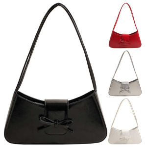 [Jocestyle Outdoor Mall]Women Leisure Armpit Handbag with Bow Fashion Shoulder Purse PU Leather Travel Underarm Handbag Girls Outdoor Daily Bag