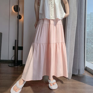 Váy Chữ a Màu Hồng Cạp Cao Cho Nữ Mùa Xuân Hè 2025 Váy Midi Chống Ánh Sáng Mới Váy Xếp Ly Ren Dáng Chữ a Thoải Mái