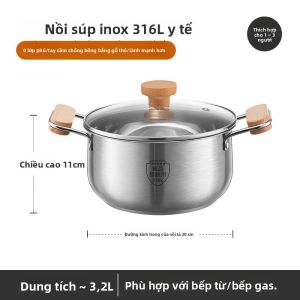 BEAR | Nồi Thép Không Gỉ 316L Dùng Cho Thực Phẩm Dày Không Tráng Men Phù Hợp Với Bếp Từ