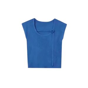 YUEZHONGWEI | Dopamine Blue Knitted Short Sleeve T-Shirt Womens Summer Unique Beautiful Waist-Cut Slim Fit Short Style Upper Apparel