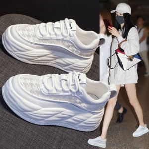 Thick Bottom Platform Sneakers Women Summer New Versatile Genuine Leather Breathable Mesh Sport Casual Dad Shoes