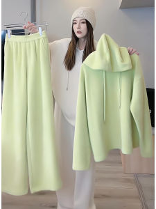 สไตล์พักผ่อน ผู้หญิง เสื้อฮู้ด เสื้อสเว็ตเชิ้ต ชุด ลำลอง สูง เอว ขากว้าง ความยาวพื้น กางเกง สองชิ้น ฤดูใบไม้ร่วง ฤดูหนาว แฟชั่น