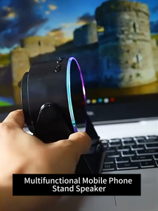 Wireless Induction Speaker Audio Bluetooth Speaker Portable 5in1 Cell Phone Holder Stand with Colorful Ambient Light 360° Rotation for Tablet iPhone Android