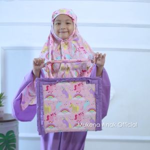 Mukena Anak Katun Karakter Unicorn Rainbow Ungu