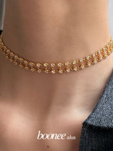 Boonee Alus Luxury Retro Zircon Woven Necklace Double Layer Short Gold Color Womens Fashion Jewelry  out Original Design