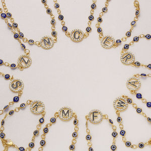 Adjustable Evil Eye Bracelet Personalized 26 Letter Rhinestone Blue Eye Alloy Bracelet Fashionable Jewelry Accessory