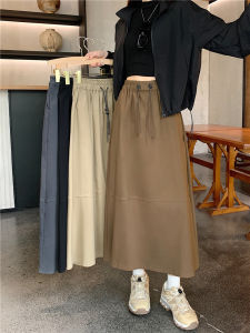 plus Size Spring New Workwear Style Midi A-Line Skirt High Waist Drawstring Slimming Retro Half-length Skirt for Women