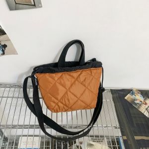 Womens Bucket Shape Sewing Line Shoulder Tote Bag Fashionable Lightweight Soft Casual Style Handbag for Daily Use