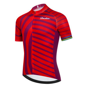 Raudax Red Cycling Jersey with Purple Stripe MTB Bike Top Short Sleeve Mountain Road Riding Clothing Bicycle Shirt