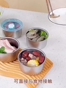 10ชิ้น กล่องข้าวเบนโตะทรงกลมสแตนเลส / ภาชนะเก็บอาหารพร้อมฝาปิด / กล่องเก็บผักผลไม้ในตู้เย็น / กล่องข้าวเบนโตะทนความร้อน กล่องปิดผนึกในตู้เย็น