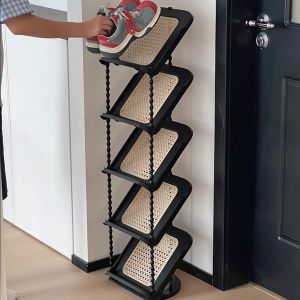ตู้รองเท้าโมโม่บ้านสไตล์ย้อนยุค ชั้นวางรองเท้าหลายชั้น ขนาดเล็ก ง่ายต่อการติดตั้ง สำหรับประตูบ้าน หอพักนักเรียน ชั้นวางรองเท้าแบบเรียบง่าย
