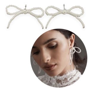 Donita Bow Pearl Stud Earrings Ribbon Pita Bowknot Anting Tusuk Pita Mutiara Handmade