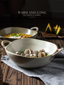 Bát Đựng Súp Bằng Gốm Cổ Điển Không Đều Hai Tai Bát Đựng Thức Ăn Ngọt Bát Ăn Sáng Bát Đựng Đồ Dùng Ăn Uống Bằng Gốm Sứ Thủ Công