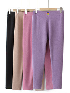 Middle-Aged Mom Fleece-lined Long Johns Plus Size Womens Clothing Grandmas Clothes High Elasticity Thick Trousers Purple Heattech Leggings