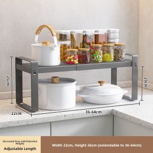 Kitchen Storage Rack Expandable Cabinet Interior Shelf Multi-layer Pot Holder Home Use Bowl Rack Metal No-drilling Installation