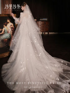 Wedding Dress Flower Headpiece Heavy Embellishment Tulle Soft Gown Train French Style White Pearl Bridal Veil Sensation