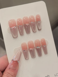 Glimmer Pink Wide Light Cat Eye Swarovski Crystal Nail Art French Edge Butterfly Knot Daily Simple Wearable Nail Tips