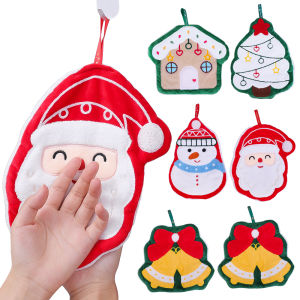 🎄Ready Stock🎄2024 Christmas Element Hand Towel Soft Absorbent Coral Velvet Face Towel Cartoon Pattern Christmas Gift Kitchen Towel Bathroom Handkerchief