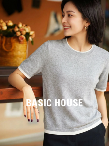 Basic House | Summer Lightweight 100 Tencel Fake Two-piece Short Sleeve Knit Top