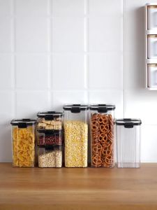 Cereal Storage Container Airtight Food Fresh Box Square Clear Sealed Jar Food Sacks Dispenser PET
