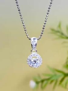 Dây chuyền bạc Ý S925 xi bạch kim kiểu bi đều size 1li dài 45cm Mặt dây chuyền bạc tròn nhỏ lá đá chủ 5mm Moissanite Mỹ D/FL Màu trắng màu xanh kiểm định GRA Vòng cổ bạc mạ vàng trắng đẹp - KIM LỘC PHÁT DBD02