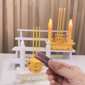 ชุดกระถางธูปไฟฟ้าสไตล์หรูพร้อมเทียนไฟ LED และถ่านฟรี ดีไซน์เรียบหรู