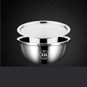 Thickened 316 Stainless Steel Basin Home Use Vegetable Washing Basin Rice Washing Drainage Basin with Lid Multi Purpose Soup Basin