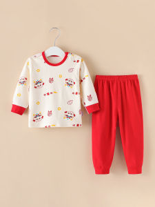 ชุดนอนเด็ก Pure Cotton 2 ชิ้น ชุดลำลองสำหรับเด็ก ชุดวันเกิด ชุดเด็กผ้าฝ้ายสีแดง ชุดฤดูใบไม้ผลิและฤดูใบไม้ร่วงสำหรับเด็ก