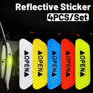 4Pcs Car Door Stickers Universal Safety Warning Mark OPEN High Reflective Tape Decal Night Auto Exterior Motorcycle Sticker