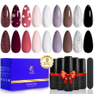 Bộ 9 Màu Sơn Gel Giáng Sinh Với Sắc Đỏ Đen Bạc Lớp Nền Bóng Mờ Lớp Phủ Bóng Mờ Dùng Cho Làm Móng Nghệ Thuật Tự Làm Làm Móng Tại Nhà Quà Tặng