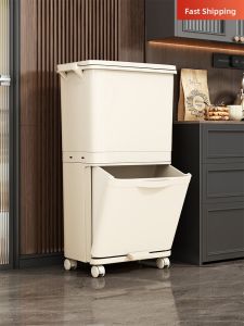 MENGBINFEN | Large Capacity Waste Segregation Bin Mobile Kitchen Waste Container