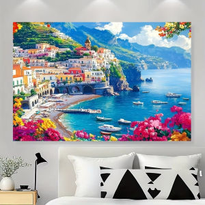 Jigsaw Puzzle 500/1000/1200/2000PCS Vibrant Amalfi Coast Floral Landscape Artwork Stress Relief Puzzle Wall Art Decor Gift