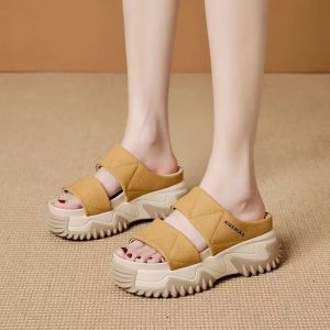 Womens Genuine Leather Slippers Summer Outdoor Fashion Thick Bottom Heightening Cool Drag Shoes Match All Super Popular