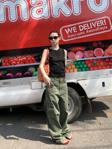 Green Vintage Straight Leg Wide Leg Pants Womens Workwear Trousers Spring New Style Multi-Pocket Design Versatile Long Pants