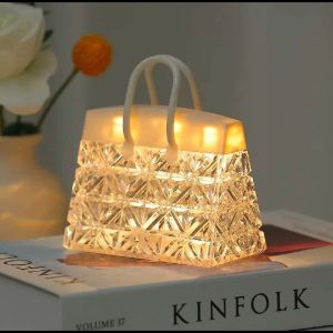 Art Deco Floral LED Light - Battery-Powered Night Light For Bedroom Living Room And Decorative Crystal Bag Small Table Lamp Gifts