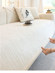 French Style Creamy Sofa Cushion All-Season Anti-Slip Luxury High-End Leather Sofa Cover Cloth Machine Washable Non-Wrinkle
