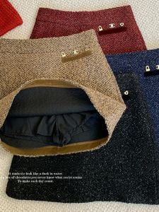 GUZILIAN | Red Tweed A-Line Mini Skirt Womens Autumn Winter New Design Slimming High Waist Commute Korean Style Short Skirts