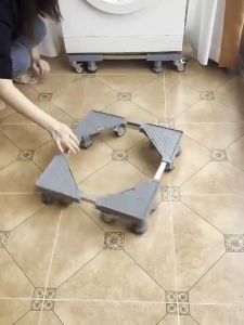 【Never Shake!】Heavy Duty Fridge Stand Mobile Base Anti Vibration Base For Washing Machine Refrigerator Rack Stand with 8 Strong Feet & 4 Locking Wheels Adjustable Flat Dolly Cart Mobile Base for Washer Dryer and Refrigerator