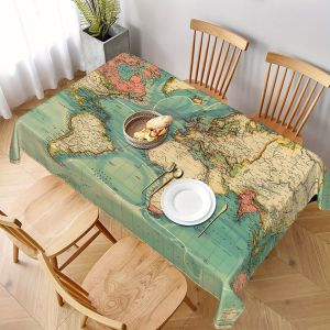VIKAMA American Retro Waterproof Oil-Proof Tablecloth Literary World Map Restaurant Study Coffee Shop Versatile Ins Style Decor