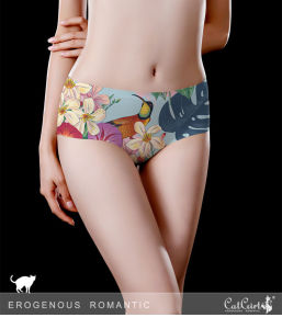 Personality Panties Female Charming New Arrival 2024 Ink Painting Florals 3D Pattern Seamless Print Silky Ice Silk Briefs