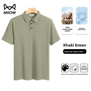 MiiOW | Mens Pure Cotton Polo Shirt Short Sleeve Summer Comfortable Cool Feeling Dad Set Collar T-Shirt Business Gentleman Style Daily Wear