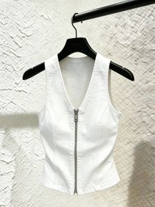 Stylish New 2026 White Vintage Cinched Waist Womens Vest