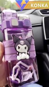 KONKA 520ml Kawaii Melody Kuromi Cartoon Tritan Straw Cup with Strap Water Bottle Transparent Drinkware Cup Travel Childrens Student Cup