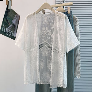 AIYITI | Design Lace Hollow Out Loose Sun Protection Plus Size Womens Shirt Jacket