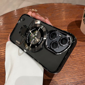 เคสโทรศัพท์ Huawei Honor 400 pro 300 pro 200 pro 100 pro 90 pro แบบใสพ่นไฟฟ้าพร้อมขาตั้งดูดซับแม่เหล็ก ป้องกันการตกหล่น