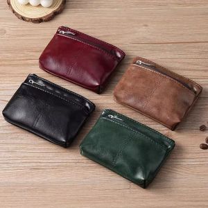 กระเป๋าใส่บัตรหนังแท้ทำมือ ซิป กระเป๋าใส่เหรียญขนาดเล็ก กระเป๋าใส่ใบขับขี่ กระเป๋าใส่กุญแจ กระเป๋าใส่บัตรแบบเรียบง่าย กระเป๋าใส่บัตรแบบย้อนยุค