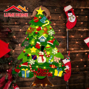 DIY Felt Christmas Tree Wall Hanging Artificial Xmas Tree with Santa Claus Snowflakes Ornament NewYear Supplies Gift