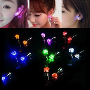2pcs Light Up LED Glow Earrings Flashing Blinking Cool Metal Studs Earrings Tide Dance Party Accessories Supplies Gift