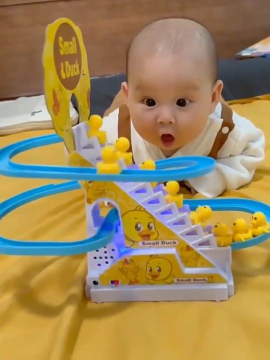Funny Duck Climbing Stairs Track Toy with Light and Music Toy for Kids Electronic Yellow Duck Toy