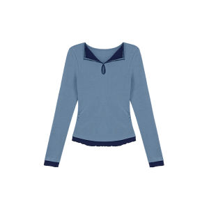 NIHAOKANONG | Áo Thun Knit Ôm Body Kiểu 2 Mảnh Cổ Đôi